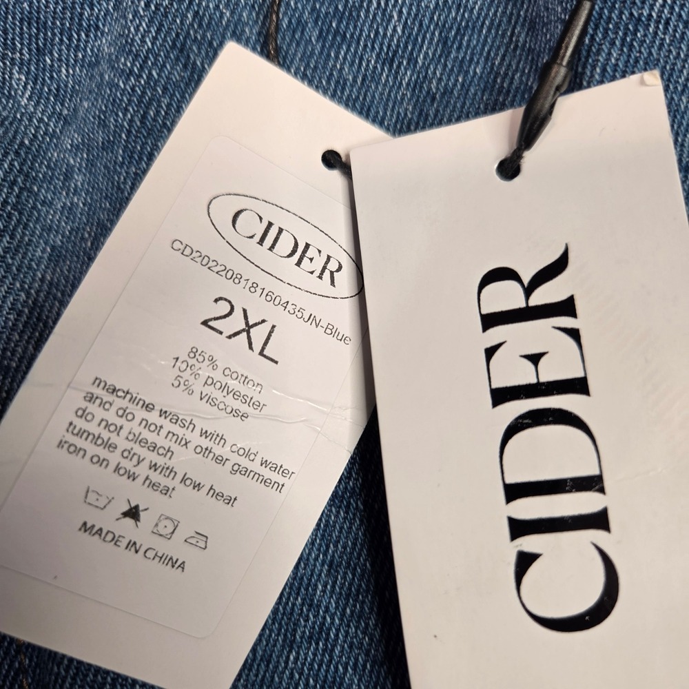 Cider Women Blue Wide Leg Jeans Self Love Club Mushroom Embroidered 2XL NWT - Picture 4 of 7